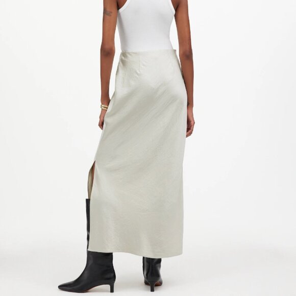 Madewell Satin Maxi Slip Skirt Silver Side Slit Pull On Elastic Waist‎ Size 14 - Picture 2 of 11